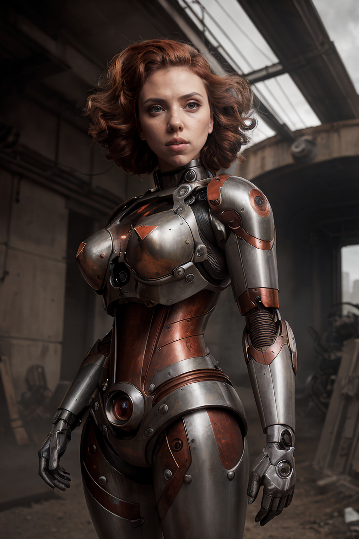 (dynamic pose:1.2),(dynamic camera),(art retouch, photo surrealism),
close-up an handsome Scarlett Johansson ,(in a worn m...